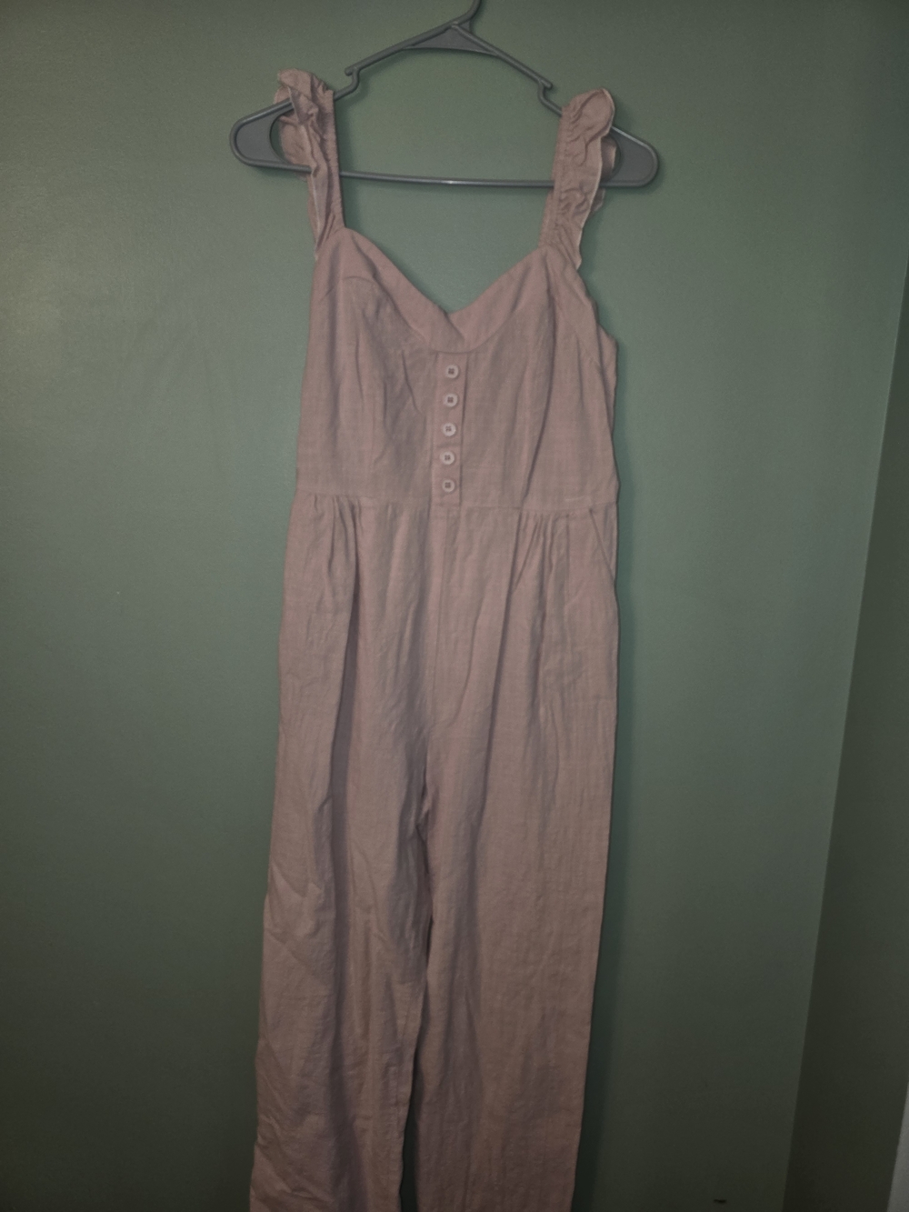 Sleeveless Dusty Pink Button-Front Linen Jumpsuit